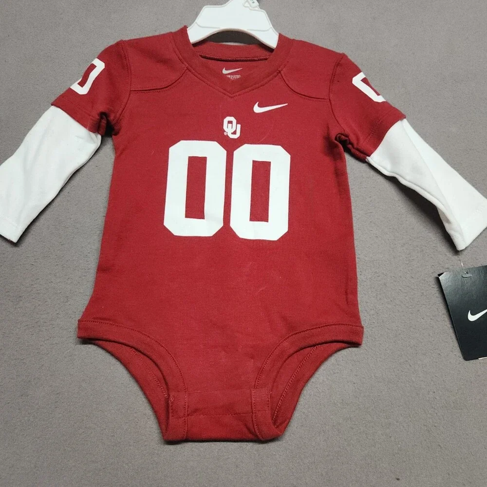 Nike Oklahoma Sooners Baby Bodysuit 12M Red White Long Sleeve NCAA 100% Cotton